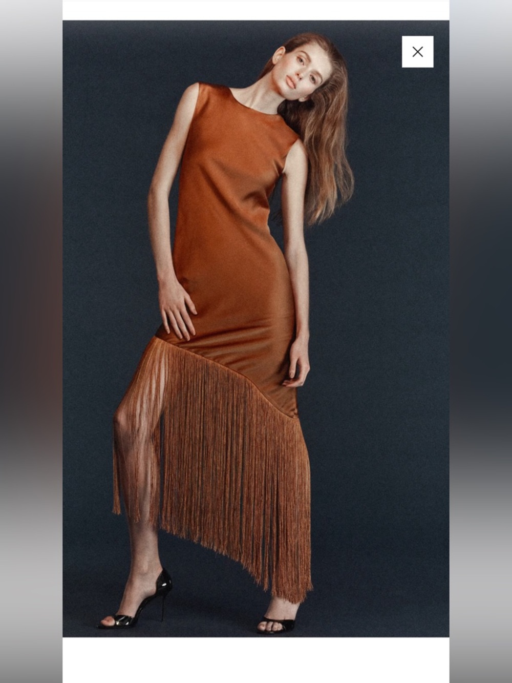 Mango Asymmetrical Satin Dress with Fringes